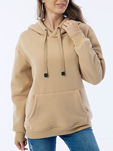 Ayturbo Women's Long Sleeve Fleece Lined Sweatshirt Casual Winter Warm Sherpa Hoodie Pullover(Khaki,Xs) #TOP1