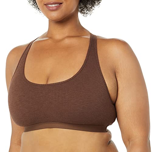 Amazon Essentials Women's Ribbed Lounge Unlined Scoop Neck Bralette, Pack Of 2, Brown/Mauve, Large #TOP1
