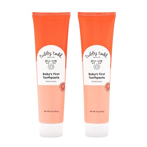 Image of Tubby Todd Fluoride Free Kids Toothpaste | Made with Xylitol, Safe for Baby, Toddler, Infant and Children, 4 oz, 2 Pack, Watermelon Flavor