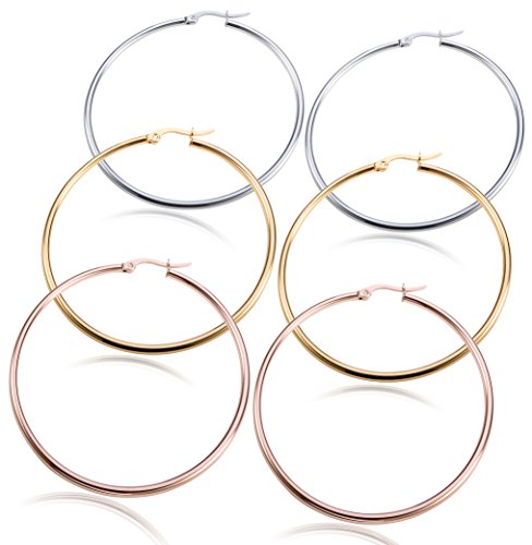 Besteel 3-4 Pairs Stainless Steel Mens Womens Large Hoop Earrings Sets for Women 40-60mm