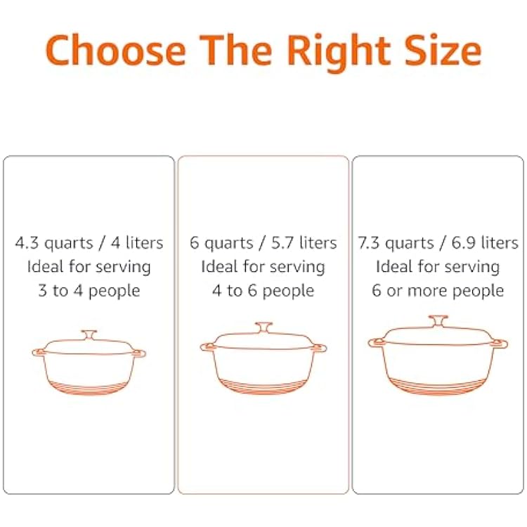 Amazon Basics Enameled Cast Iron Dutch Oven Pot with Lid, Round, Dual Handles, Heavy-Duty, Oven Safe for Roasting, Baking, Stews, 7.3-Quart, Red