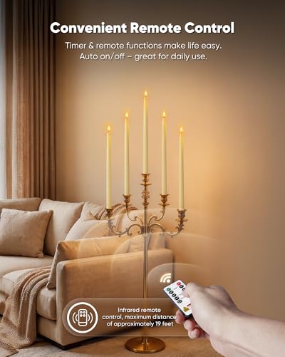 Image of Homemory 15 inches Real Wax Flameless Taper Candles with Remote Timer, 3 Pcs Ivory LED Taper Candles Battery Operated with 3D Flickering Flame, Window Candle Led Candlesticks for Dinners Home Decor