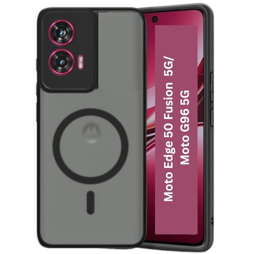 Image of Hybrid Shockproof Back Cover Case for Motorola Moto Edge 50 Fusion 5G / Motorola Moto G96 5G| Hard Back Cover Case (PC & TPU, MagSafe Compatible, Translucent Smoke Matte Back, Black Sides)