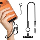 MoKo Cinturino da Polso per Telefono 2-in-1 con Cavo USB-C, Cavo di Ricarica Rapida USB-C a USB-C PD 240W, Laccetto Antifurto con Gancio in Metallo 360° per iPhone 17/16/15, Tablet, Laptop, Nero