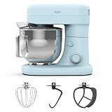 Martha Stewart Tilt-Head Stand Mixer, 12 Speed, 5.3QT Stainless Steel Bowl, Splash Guard with Pour Chute, Whisk, Dough Hook, Flat Beater, Electric Kitchen Baking Mixer, Bread, Cake, Whip, Sky Blue