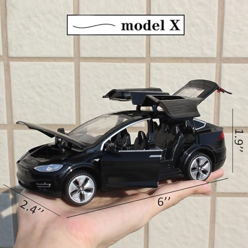 Image of 1:32 Scale Car Tesla Model X90 Alloy 1 /32 Diecast Model Car w /Sound & Light Pull Back Model Mini Vehicles Toys for Kids (Black)