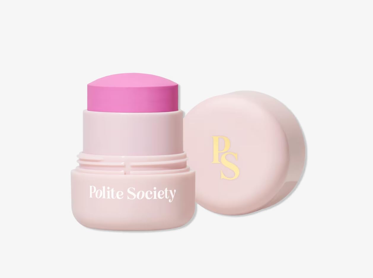 Polite Society Polite Pops Powder Blush Stick, Hybrid Cream to Powder Formula, Buildable Color with Coastal Plant and Vitamin E, Los Angeles cool pink