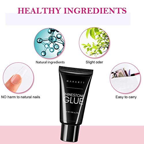 Makartt Nail Rhinestone Glue Gel 1.06Oz Super Strong Adhesive Nail Gel Bundle Makartt 7Pcs Gel Nail Brush, Poly Extension Gel Brush, Nail Art Tips Builder Brush Nail Painting Brush Pen Set #TOP2