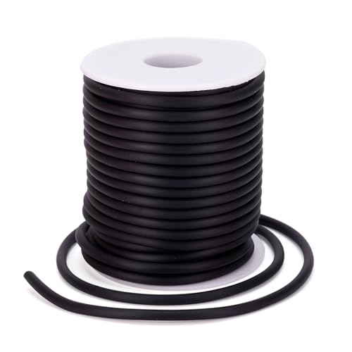 Pandahall 16.4 Yards/Roll 4mm PVC Tubuing Rubber Cord Solid Rubber Tube Cord with White Plastic Spool (Black)