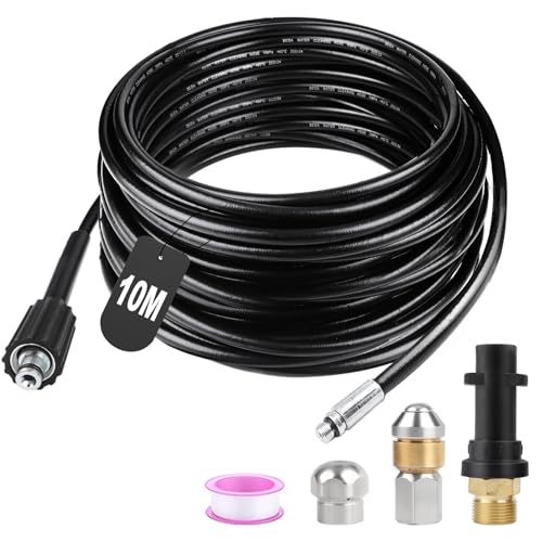 SWAWIS Manguera Limpieza Tuberías 10M 180 Bar Manguera Hidrolimpiadora Manguera Desatascador Tuberias a Presion con Boquillas Rígidas + Giratorias, Adaptador para Kärcher K2 K3 K4 K5 K6 K7