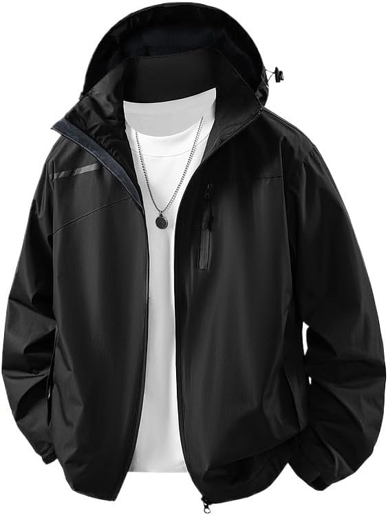 Mens Lightweight Outdoor Hiking Jacket Fall Hooded Detachable Waterproof Breathable Shell Jackets