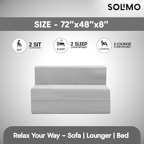 Image of Amazon Brand - Solimo 2 Seater 4 * 6 Jute Fabric Washable Cover Sofa Cum Bed2 Seater Double Foam Fold Out Sofa Cum Bed (Finish Color - Light Grey Delivery Condition - Pre-Assembled)