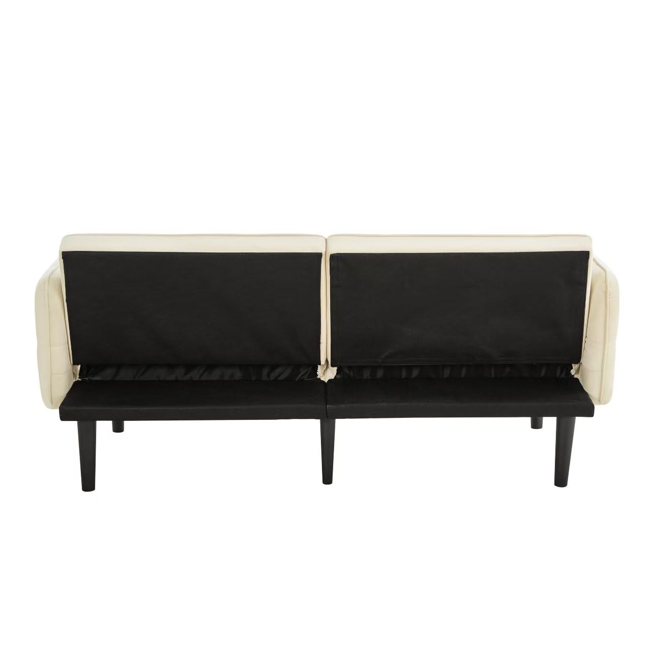 Azkoeesy Divano Letto 2 Posti in Velluto 176 cm, Schienale e Braccioli Regolabili, Piedi in Legno Massello, 2 Cuscini Inclusi, per Soggiorno e Ufficio (beige)