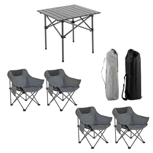 Tragbarer Klapptisch mit Stühlen, aufrollbarer Campingtisch aus Aluminium, zusammenklappbare Stühle, Leichter Gartentisch für Grillcamping im Freien