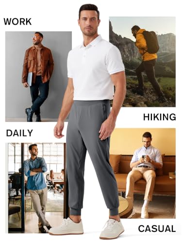 REWKOY Men's Golf Joggers Pants Stretch Sweatpants with Zipper Pockets Slim Fit Track Pants Joggers for Men Work Running Dark Grey XXL — view 6