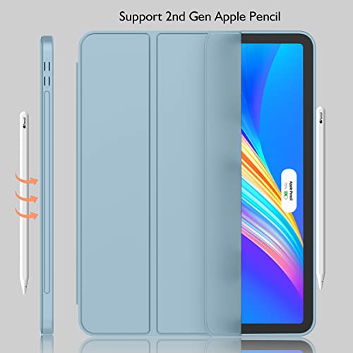 iMieet New iPad Pro 11 Inch Case 2022(4th Gen)/ 2021(3rd Gen) with Pencil Holder [Support iPad 2nd Pencil Charging/Pair],Trifold Stand Smart Case with Soft TPU Back,Auto Wake/Sleep(Light Blue) by iMieet - Image 2