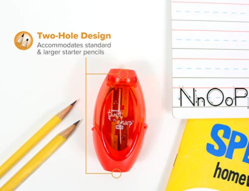 Bostitch Office Twist-N-Sharp Manual Pencil Sharpener, 2 Holes For Standard And Jumbo Pencils With Ratchet Technology, 1 Sharpener Random Color #TOP1