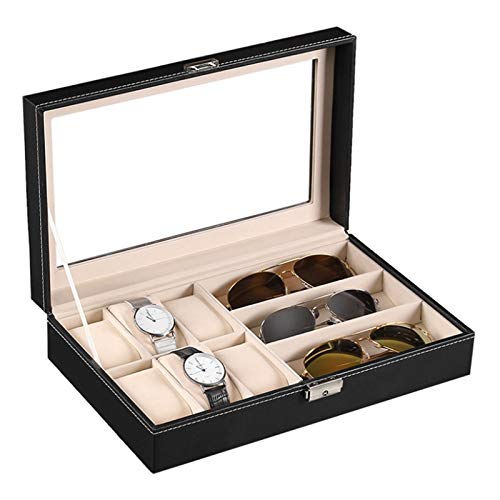 NINAINAI Caja De Almacenamiento De Exhibición De Reloj Mostrar Gafas Mostrar Caja de Almacenamiento PU Watch Caja de Gafas 6 dígitos Reloj de 3 dígitos Caja de Gafas para Almacenamiento y Exhibición Cover