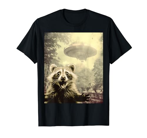 Camiseta divertida con estampado Raccoon UFO Alien Weirdcore Camiseta