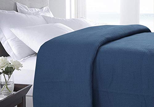 Dollcent 100% Combed Cotton Blanket–102X108 Inch California King Size Bed Blankets– Warm Soft All Season Breathable Blankets– Extra Large Oversized California King Blanket - Navy King Cotton Blankets #TOP4