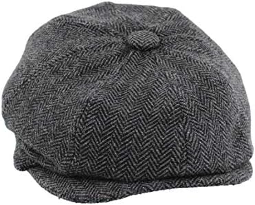 The Hat Company Children's Herringbone Bakerboy Cap Black/Grey 54cm