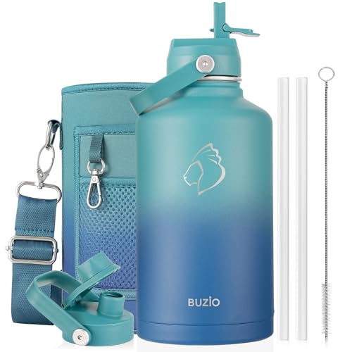 Image of BUZIO 64 oz Insulated Stainless Steel Water Bottle with Dust-proof Lids