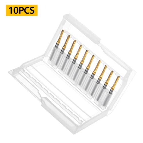 Image of Tools 10Pcs 2.4mm TiN Coating Solid Carbide End Mill Engraving Milling Cutter CNC Router Bits for PCB Machine, 1 /8 inch Shank 1BOX