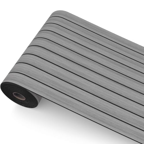 Image of Peel and Stick Wood Slat Wall Panels, Grayish Brown, 118 x 15.7 in | 3D Fluted, PVC Paneling for Accent Wall, Ceiling, Living Room, Office, Bedroom