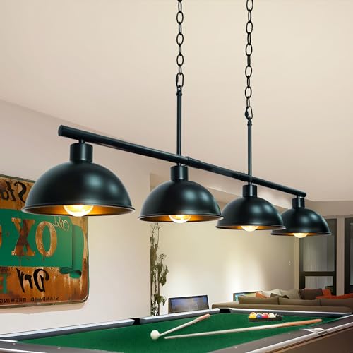 Kwpcvz Pool Table Light for 7' 8' Adjustable Billiard Lights Hanging Over Pool Table Lights, 4 Lights Island Lights Farmhouse Dining Room Light Fixture for Billiards Room, Matte Black Metal Shade