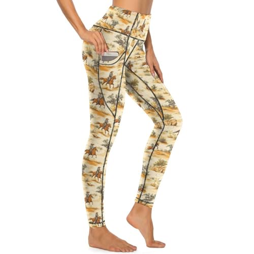 Legging Western Cowboy taille haute gainant et anti-glisse avec poches