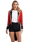 Lorilida Women Sequin Magician Dress Circus Ringmaster Steampunk Tailcoat Jacket Halloween Costume Red XX-Large