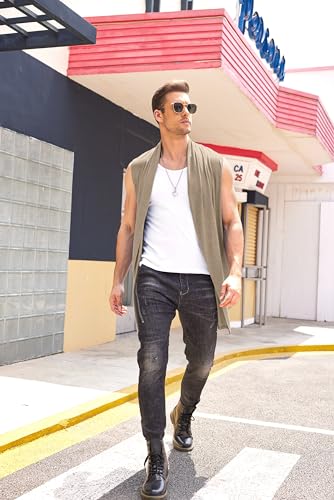 Coofandy Men'S Sleeveless Shawl Cardigan Lightweight Summer Open Front Vest Long Length Drape Cape Khaki thumb #3