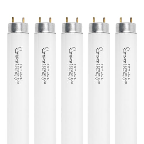 Wesome Lighting F32T8/865 Fluorescent Light Bulb, 48 Inch, 32 Watts, 6500K Daylight, 2800 Lumens, G13 Bi-Pin Base, 4FT T8 Fluorescent Tube Light Bulbs - 5 Pack