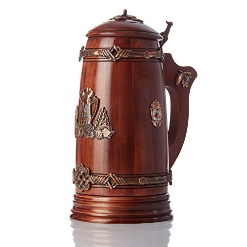 Impressive Gift Mug Is Lined With Stainless Insert 0 5l Large And Heavy Duty Solid Oak Wood Stein Wooden Medieval Beer Tankard With Lid Beer Steins