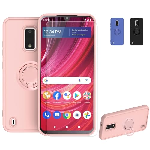 jioeuinly Blu View 4 Case Compatible with Blu View4 Phone Case B135DL Cover [with Tempered Glass Screen Protector][ 2MM Thickening Super Protection][Ring Support] Pink