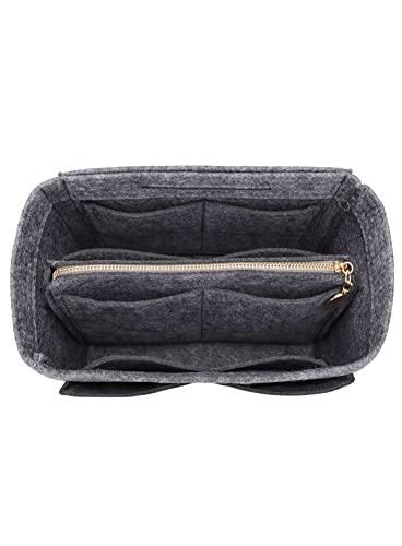 Image of Felt Purse Insert Handbag Organizer Bag in Bag Organizer with zipper Bag Tote Shaper for Speedy Neverfull 8021 Gray M