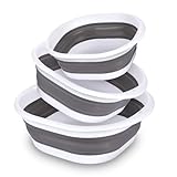 Witheeyou Collapsible Wash Basin, 3 Pack Portable Dish Tubs, 2.8L/5.6L/9.8L Multipurpose Folding Basin for Home, Kitchen, Camping, Travel, Hiking (Gray, S,M,L)
