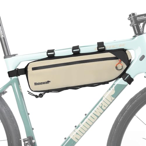 Sacoche de cadre de vélo étanche Rhinowalk beige 2,7L finitions premium et port de câble