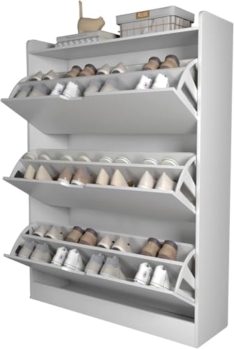Vocpy Shoe Cabinet, white Shoe Cabinet with 3 Flip Drawers Narrow Shoe Storage Cabinet 2 Tier Freestanding Shoe Organizer, Shoe Cabinet for Entryway, Hallway, Living Room