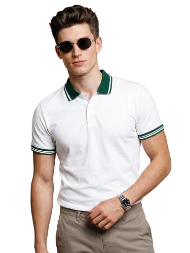 Image of Veirdo Pure Cotton Half Sleeves Regular Fit Plain Solid Classic Polo Colored Collar T-Shirt for Men (Colors: Olive, Maroon, Navy, Black, Green & Orange)