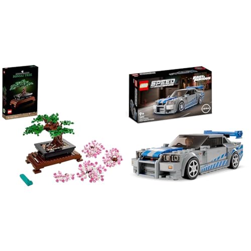 LEGO 10281 Icons Bonsai Tree Set for Adults, Plants Home Décor Set with Flowers & 76917 Speed Champions 2 Fast 2 Furious Nissan Skyline GT-R (R34) Race Car Toy Model Building Kit