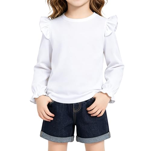 Image of LYSMuch Toddler Baby Girls Blouse Long Sleeve Ruffle Shirt Solid Top