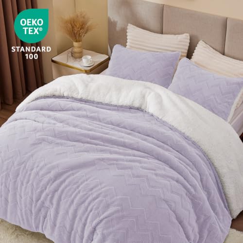 Image of BEDELITE Fluffy Sherpa King Comforter Set,Lavender | Super Soft & Warm Fleece Bedding, Luxury Fuzzy Comforter for Winter, Heavy Plush Bedding Set,2 Pillowcases