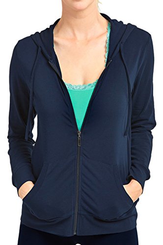 Sofra Women's Thin Cotton Zip Up Hoodie Jacket (XL, Navy)