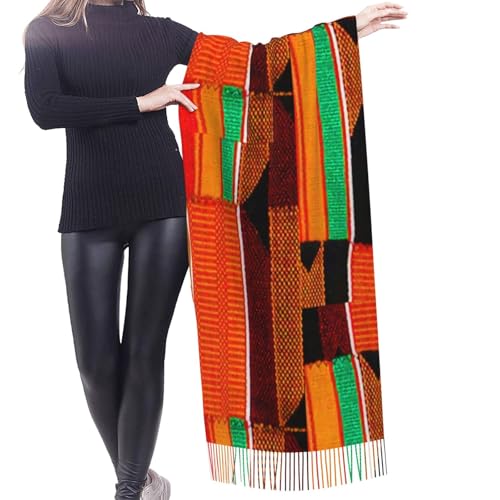 Kente Cloth Imitation Cashmere Tassel Scarf Winter Scarf Autumn Softest Classic Warm2