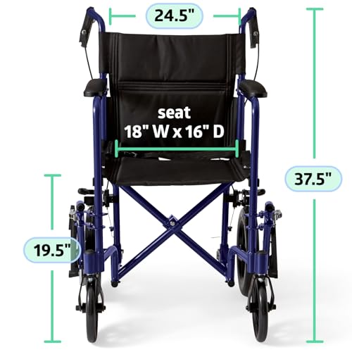 image for Medline Lightweight Foldable Transport Wheelchair with Handbrakes and 