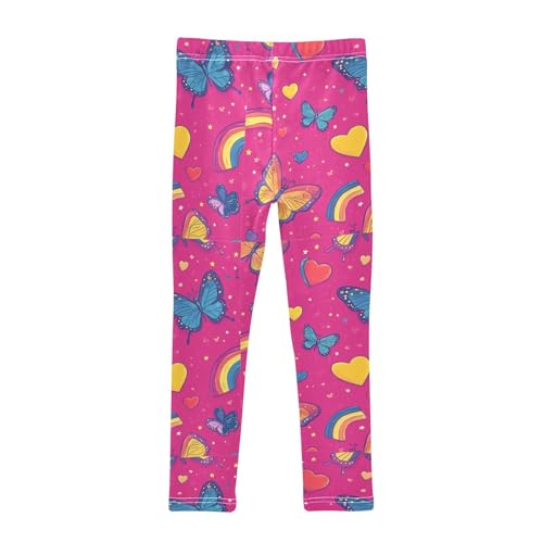 Rainbow Hearts Blue Orange Butterflies Pink Girls Leggings Kids Yoga Pants Dance Active Tights 4T2