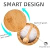 Bamboo Salt Cellar Bowl Box with Swivel Magnetic Lid to Avoid Dust, Elegant Kitchen Salt Container Holder with to Storage Pepper Spice Bath & Sea Salts, 6OZ(Built-in Spoon)