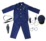 Udekit Costume de Police de Luxe avec Menottes, Talkie-walkie, étui à Pistolet, Sifflet, pour Tenues de Cosplay de Flic pour les 8 à 10 Ans