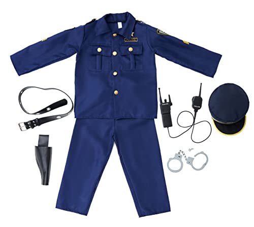 Udekit Costume da Polizia Deluxe con Manette, Walkie-talkie, Fondina per Pistola, Fischietto, per Abiti da Poliziotto dai 8 ai 10 Anni